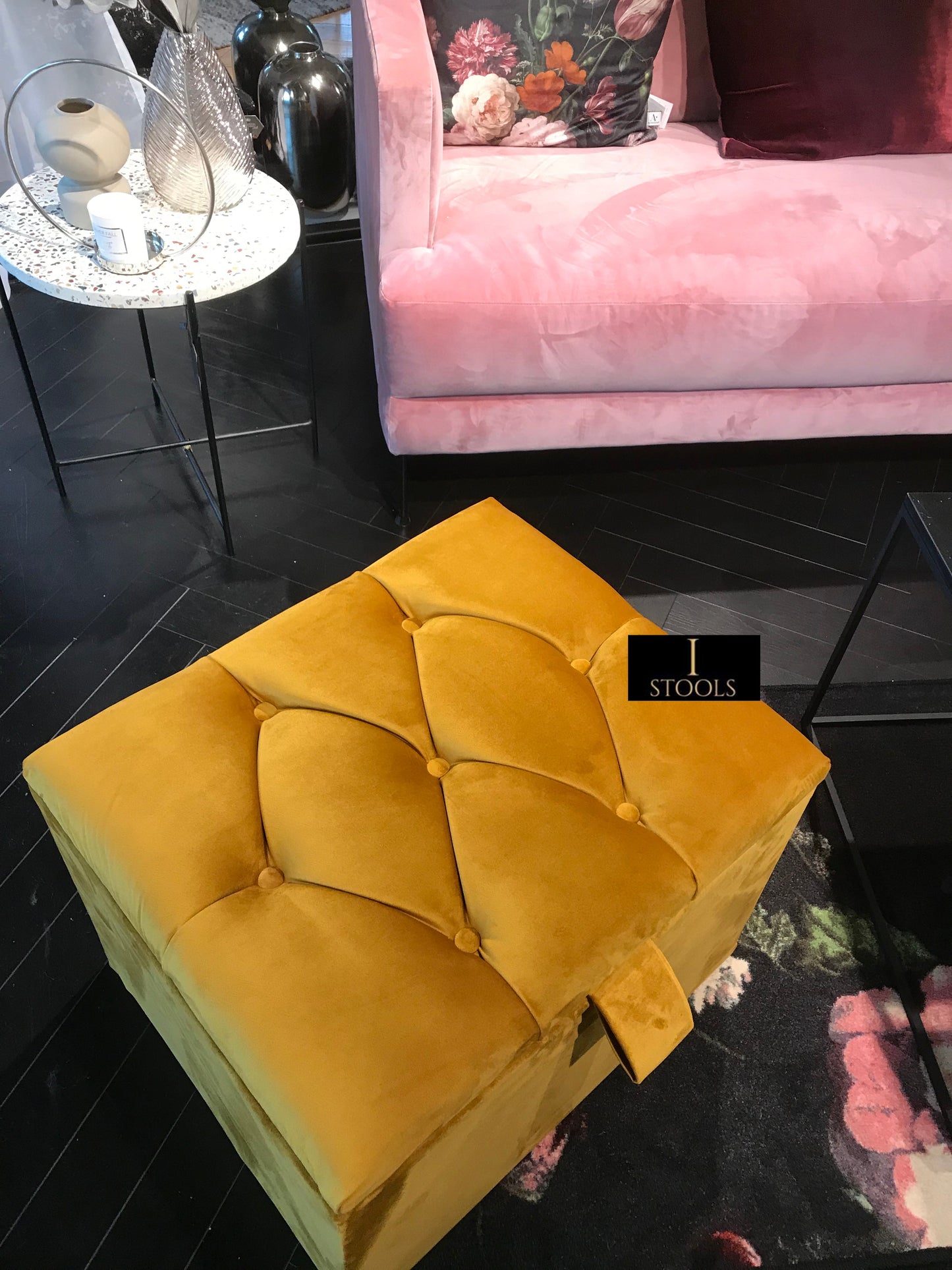 Mustard Gold Small Storage Box | Small Gold Footrest UK | Gold Ottoman Stool with Storage