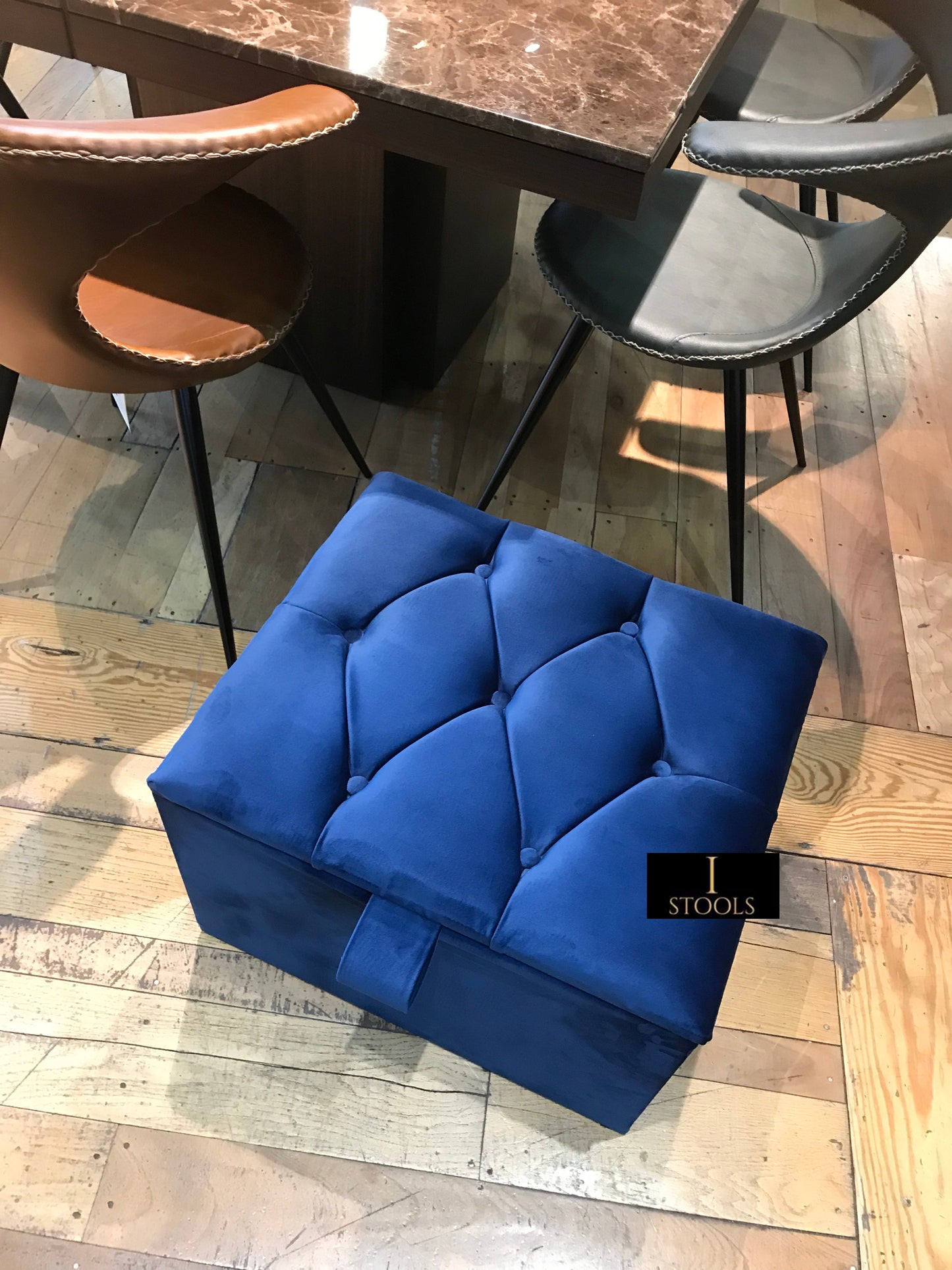 Navy Blue Small coffee table Storage Box | Navy Blue Footrest with Storage | Navy Blue Pouffe UK