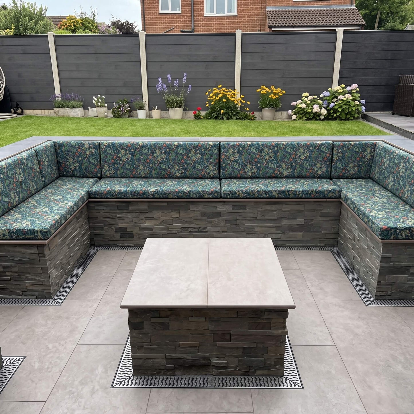 Made-to-measure waterproof conservatory cushions with designer motif for stylish outdoor living