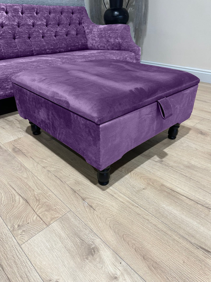 Square Plain Lid Coffee Table Ottoman Storage | Large Velvet Footrest UK