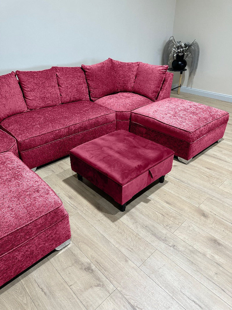 Maroon Square Plain Ottoman Storage | Red Foot Rest For Living Room