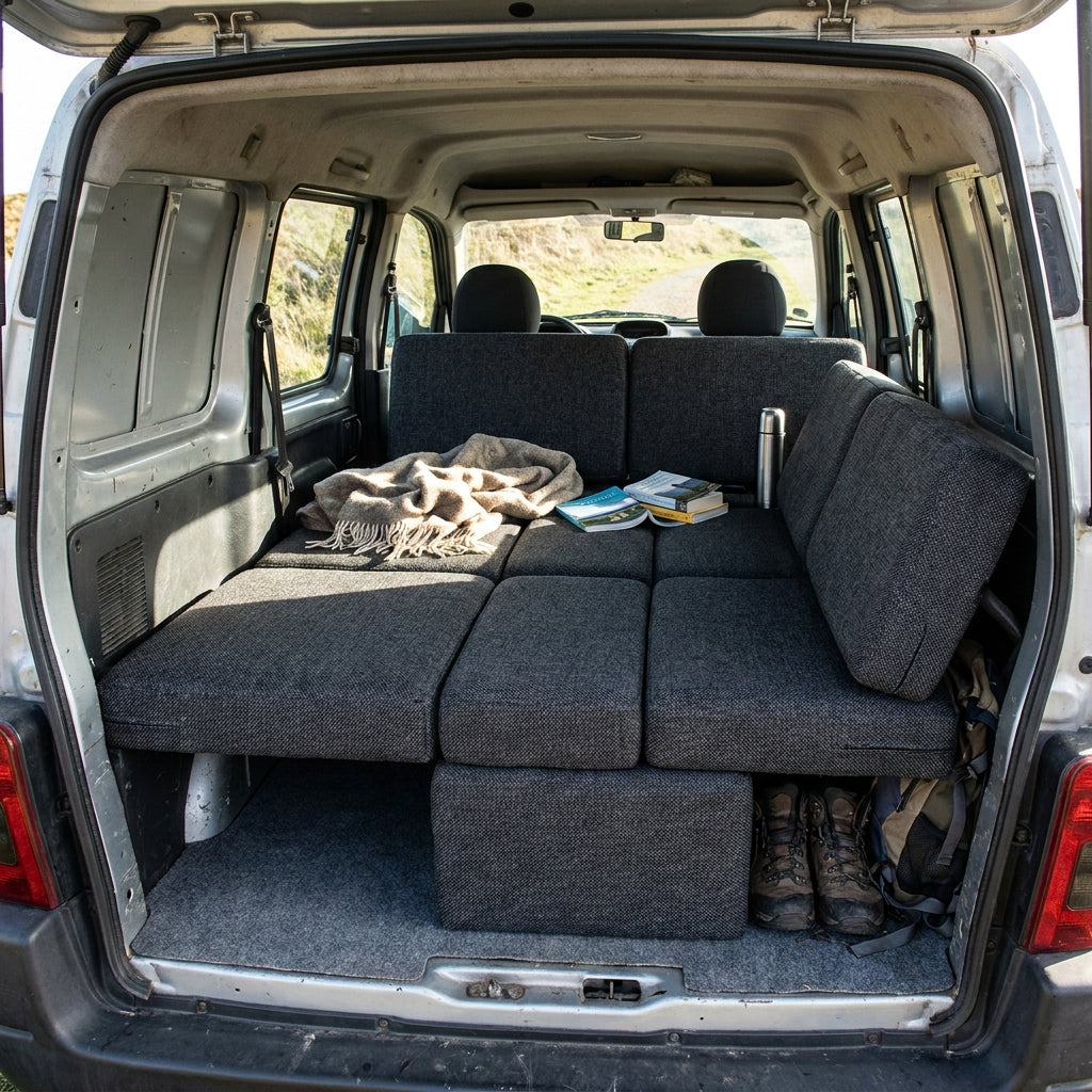 UK made Citroën Berlingo camper cushion mattress set designed for modular van sleeping setup with premium support foam