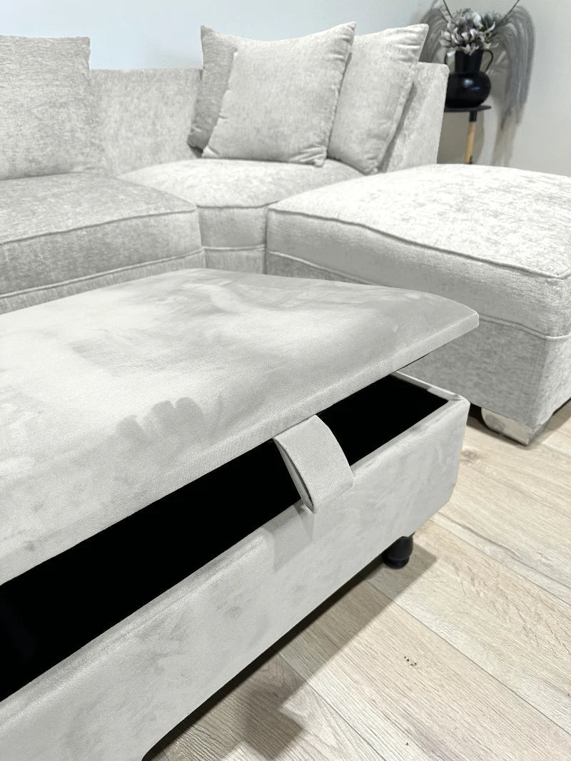Creamy White Square Plain Lid Coffee Table Ottoman Storage | Footrest For Living Room