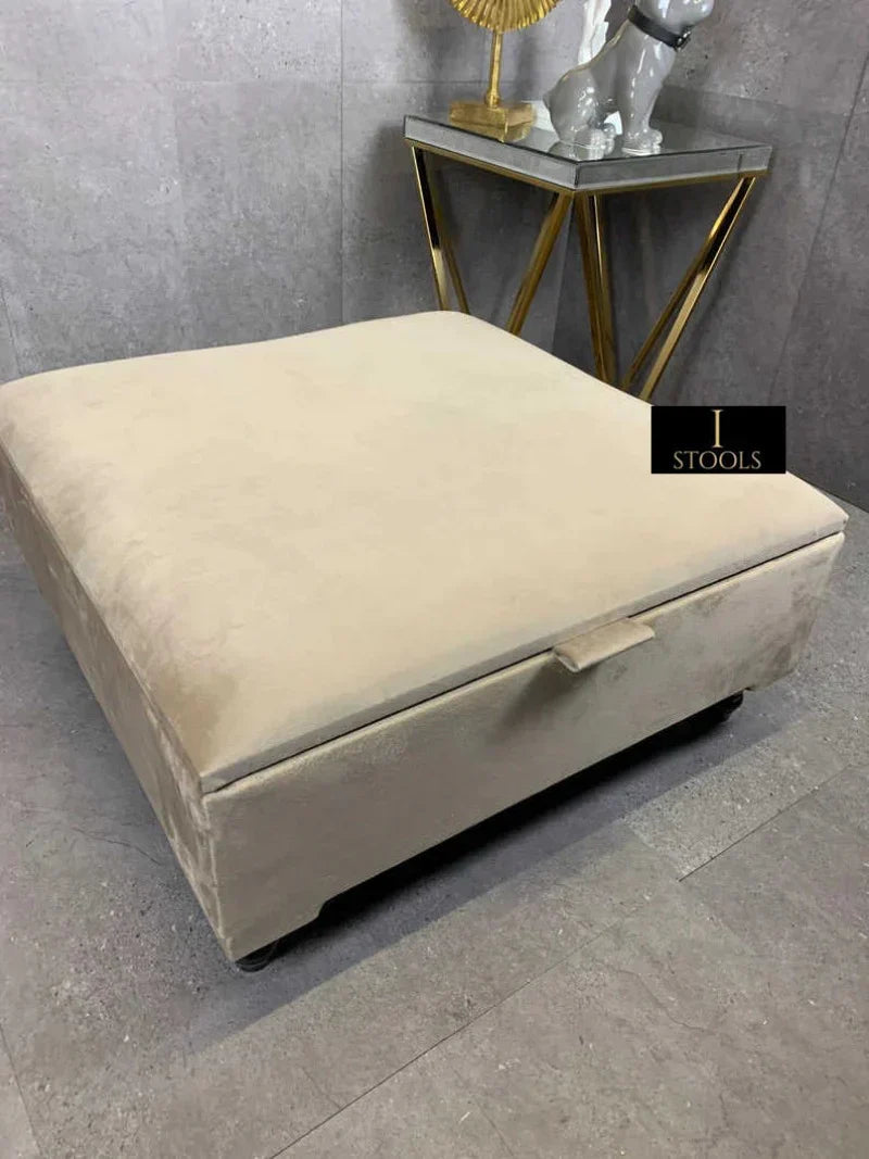 Square Plain Lid Coffee Table Ottoman Storage | Large Velvet Footrest UK