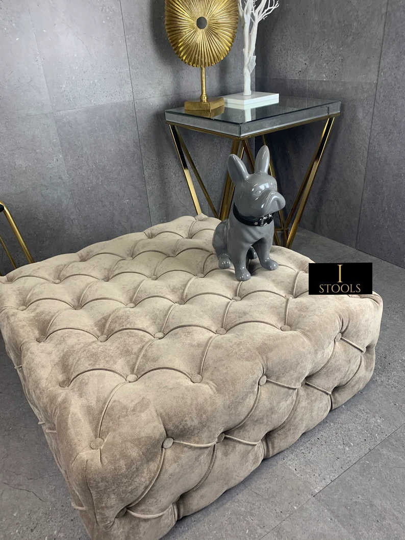 Brown Square Ottoman Coffee Table UK | Large Brown Chesterfield Coffee Table