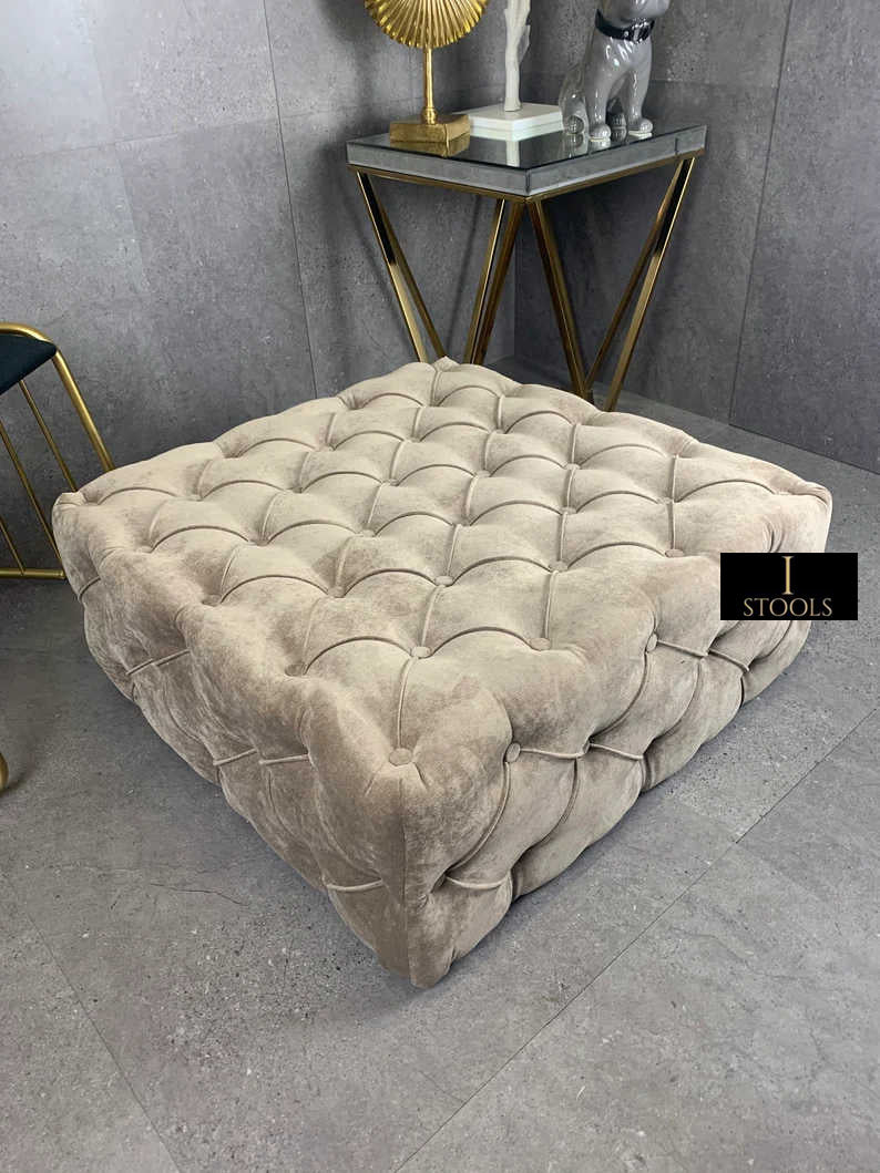 Brown Square Ottoman Coffee Table UK | Large Brown Chesterfield Coffee Table