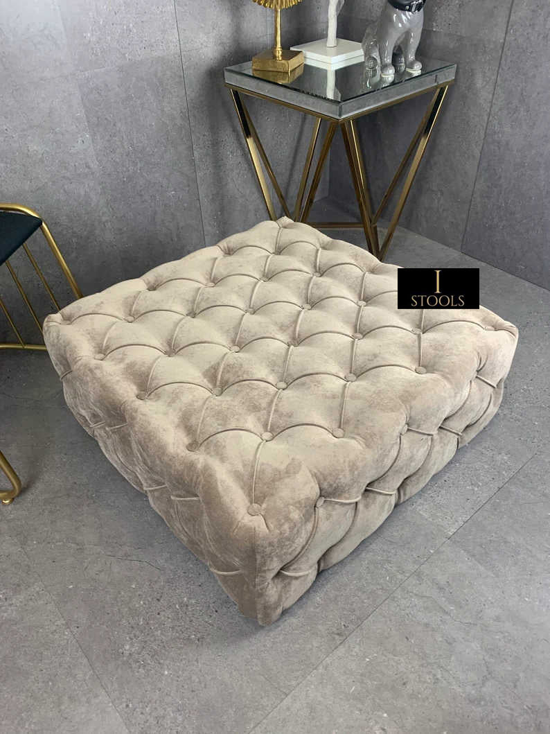 Brown Square Ottoman Coffee Table UK | Large Brown Chesterfield Coffee Table