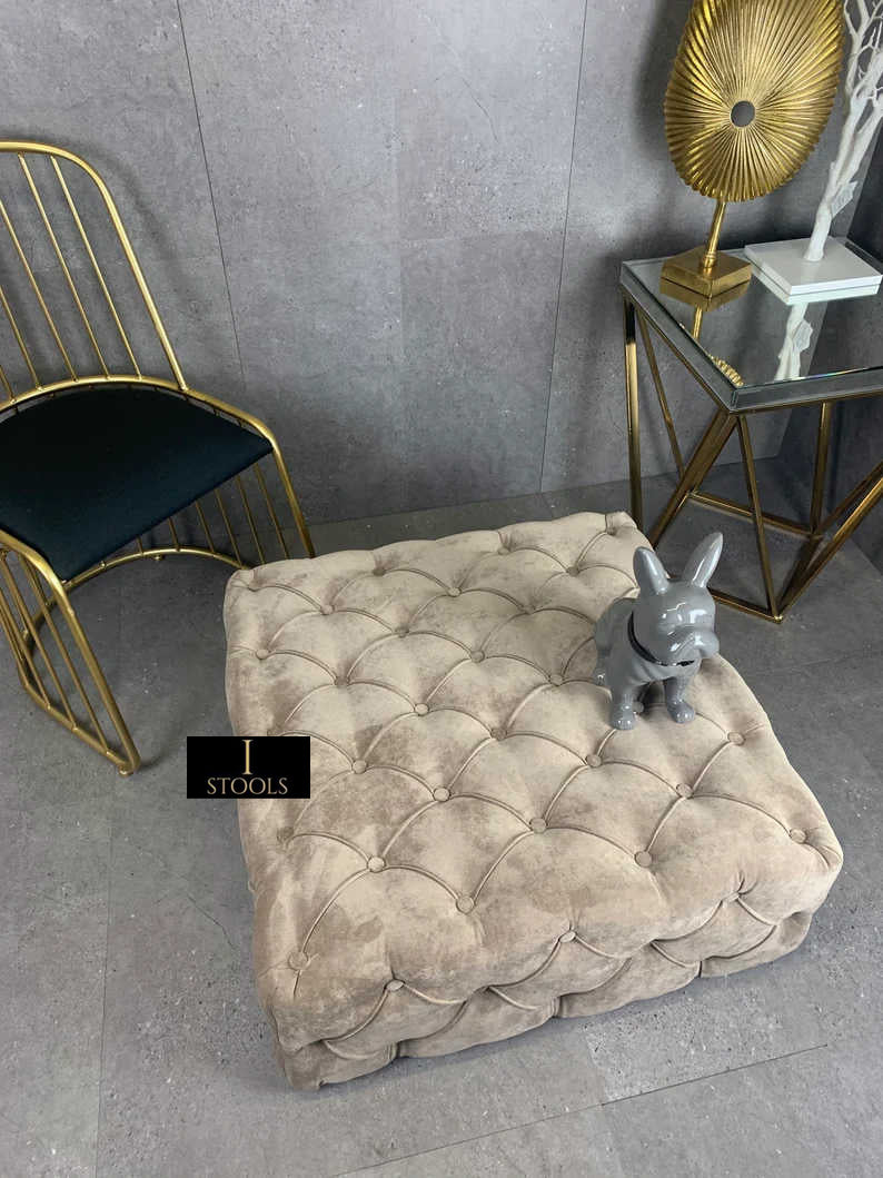 Brown Square Ottoman Coffee Table UK | Large Brown Chesterfield Coffee Table