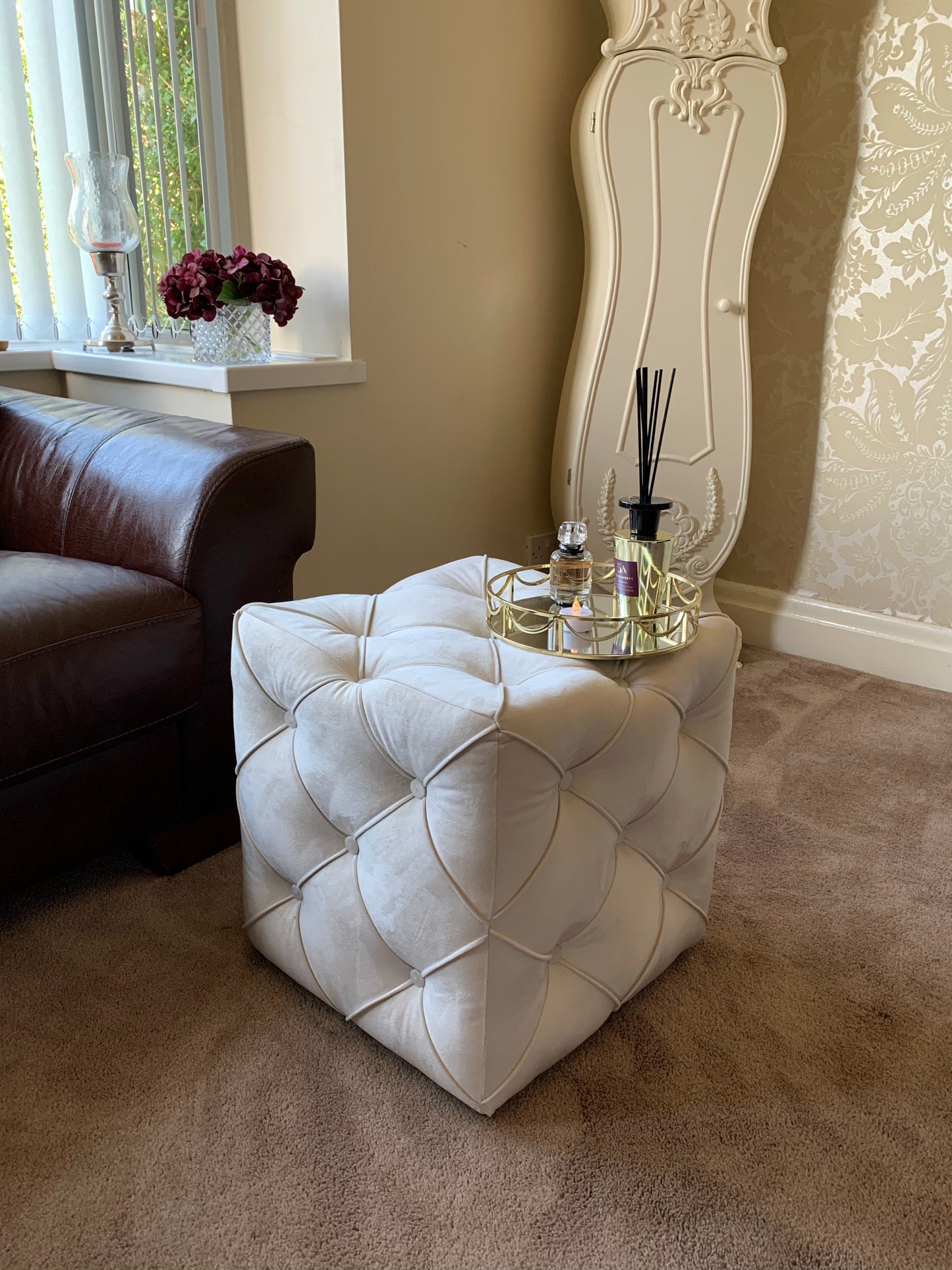 Buy Creamy White Square Fabric Storage Ottoman Bench Coffee Table