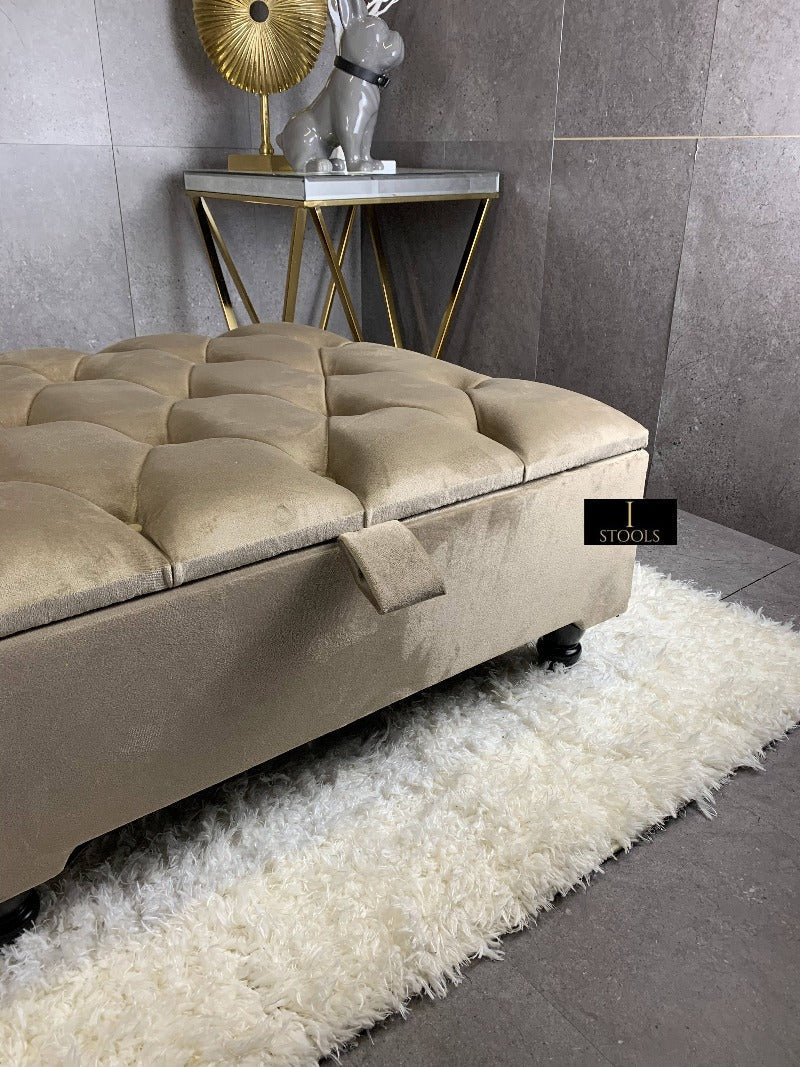 Mink Coffee Table Ottoman Storage | Beige Buttoned Chesterfield Coffee Table