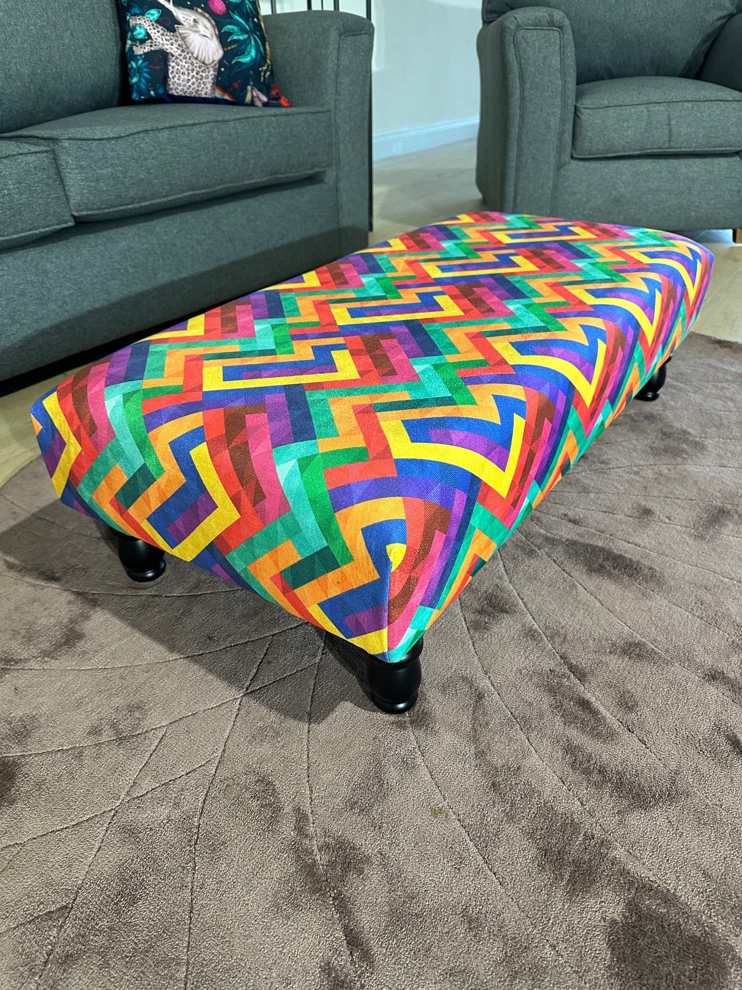 PREMIUM Multi Colour Trem Footstool window bay seat pouffe