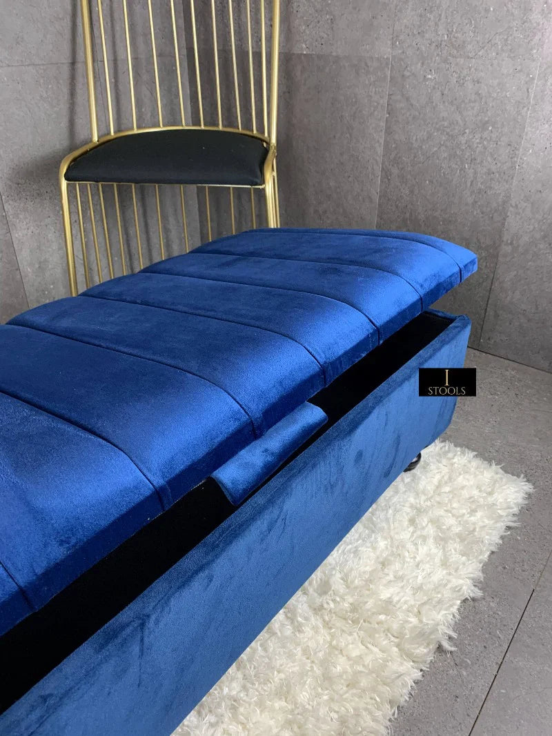 Blue Coffee Table Storage | Blue Panel Ottoman Bench Footstool