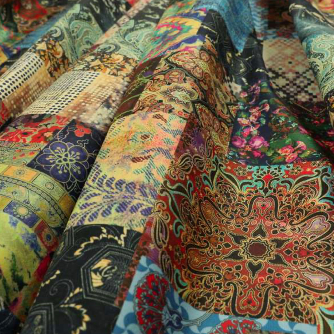 PREMIUM Ottoman storage square Demask multicolour