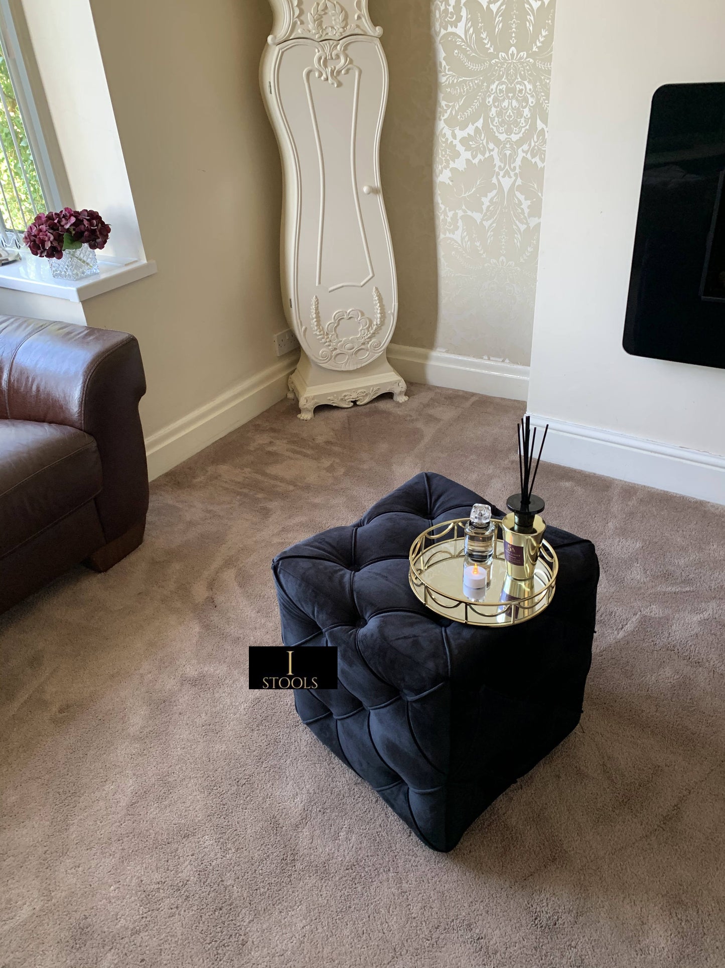 Buy Black Square Ottoman Cube Deep Buttoned Coffee Table