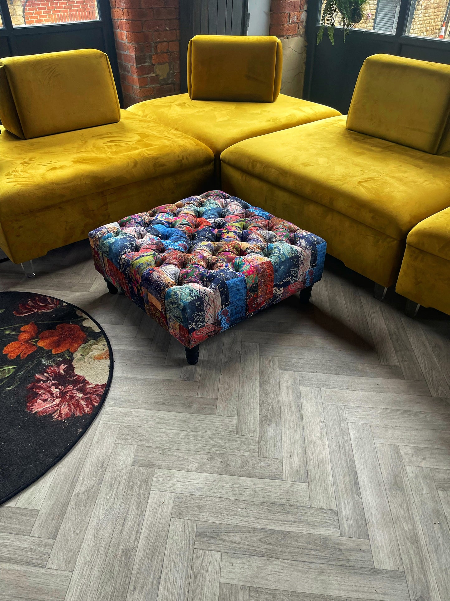 PREMIUM Demask multicolour Square non Storage footstool