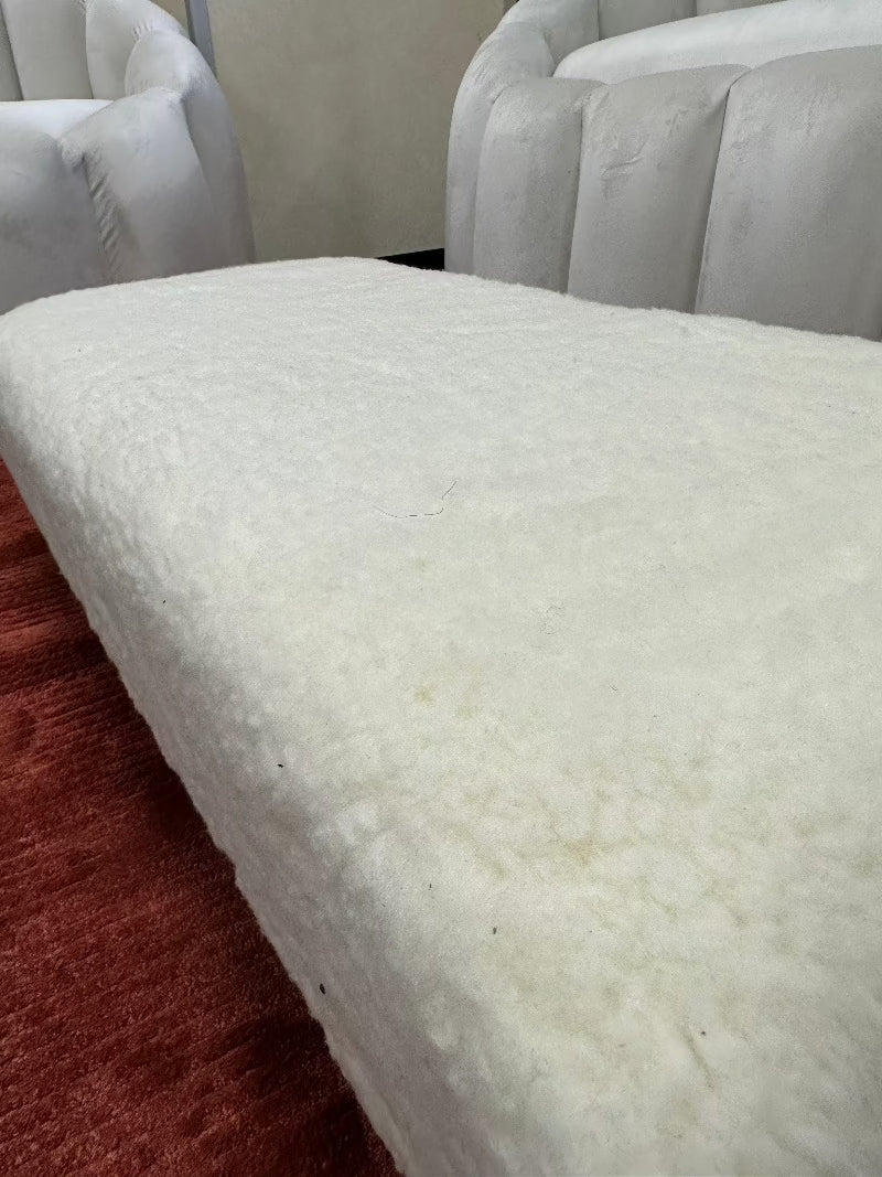 Premium Luxury Footstool with Cozy fur| off white Creamy Footstool Bench