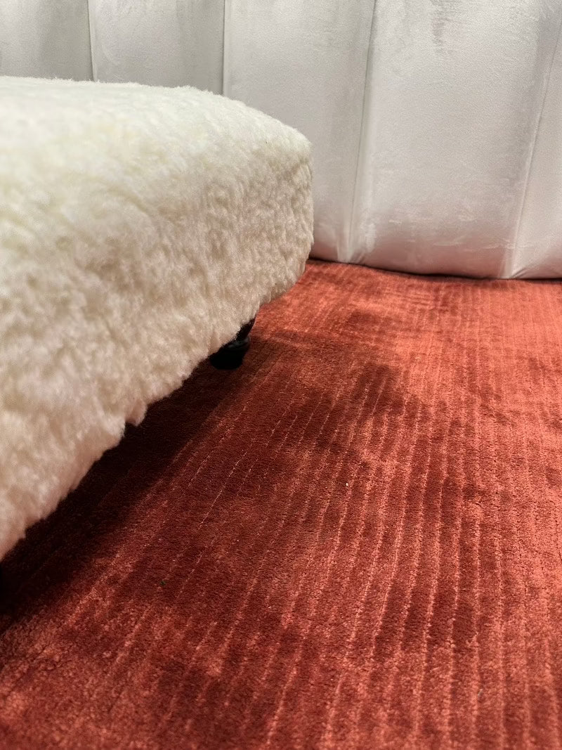 Premium Luxury Footstool with Cozy fur| off white Creamy Footstool Bench