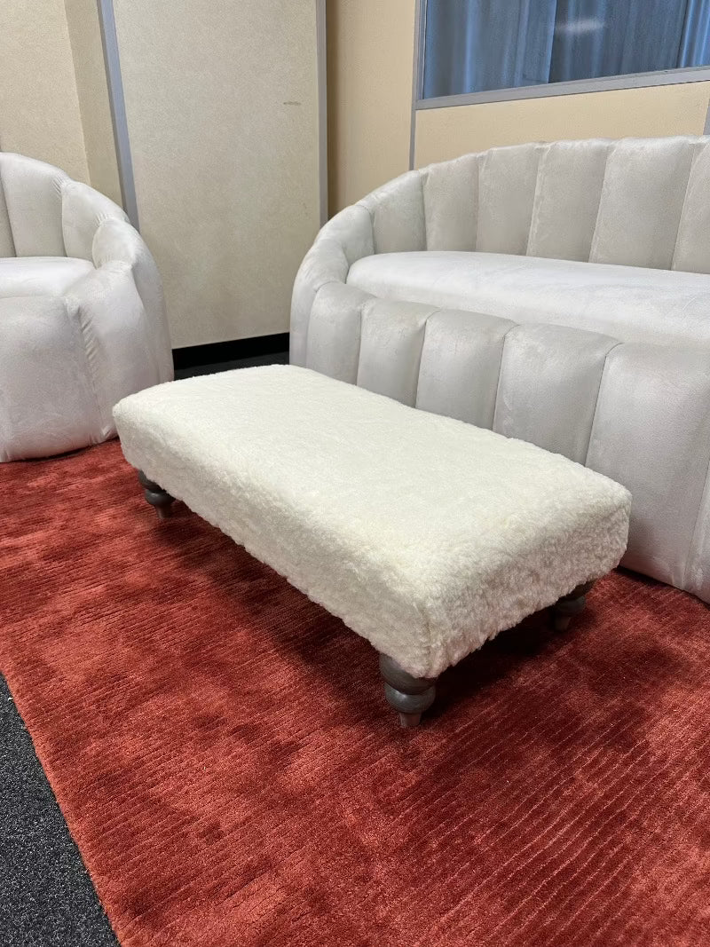 Premium Luxury Footstool with Cozy fur| off white Creamy Footstool Bench