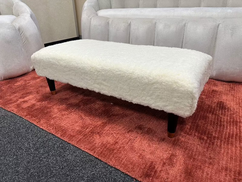 Premium Luxury Footstool with Cozy fur| off white Creamy Footstool Bench