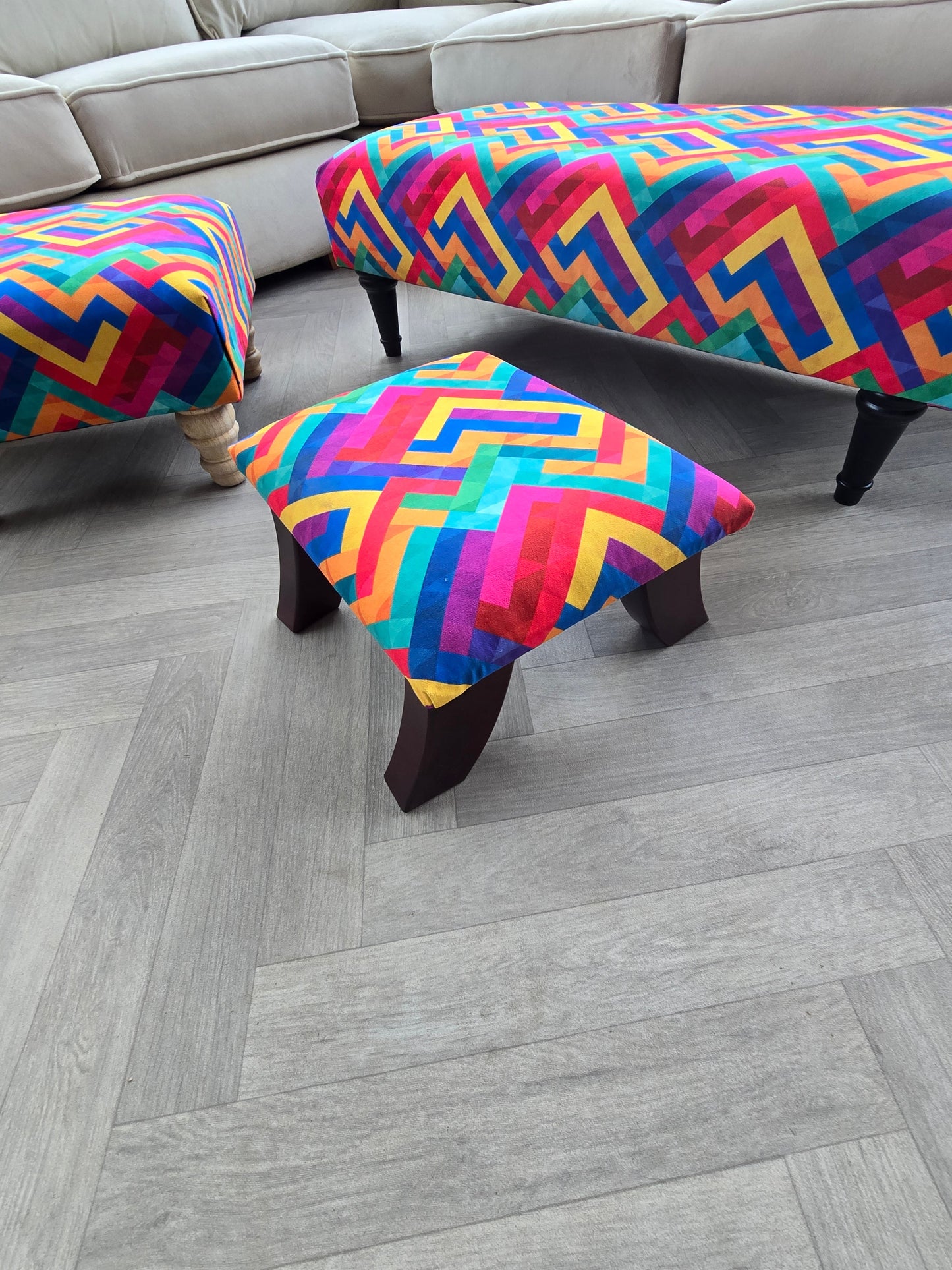 PREMIUM Multi Colour Trem Footstool window bay seat pouffe