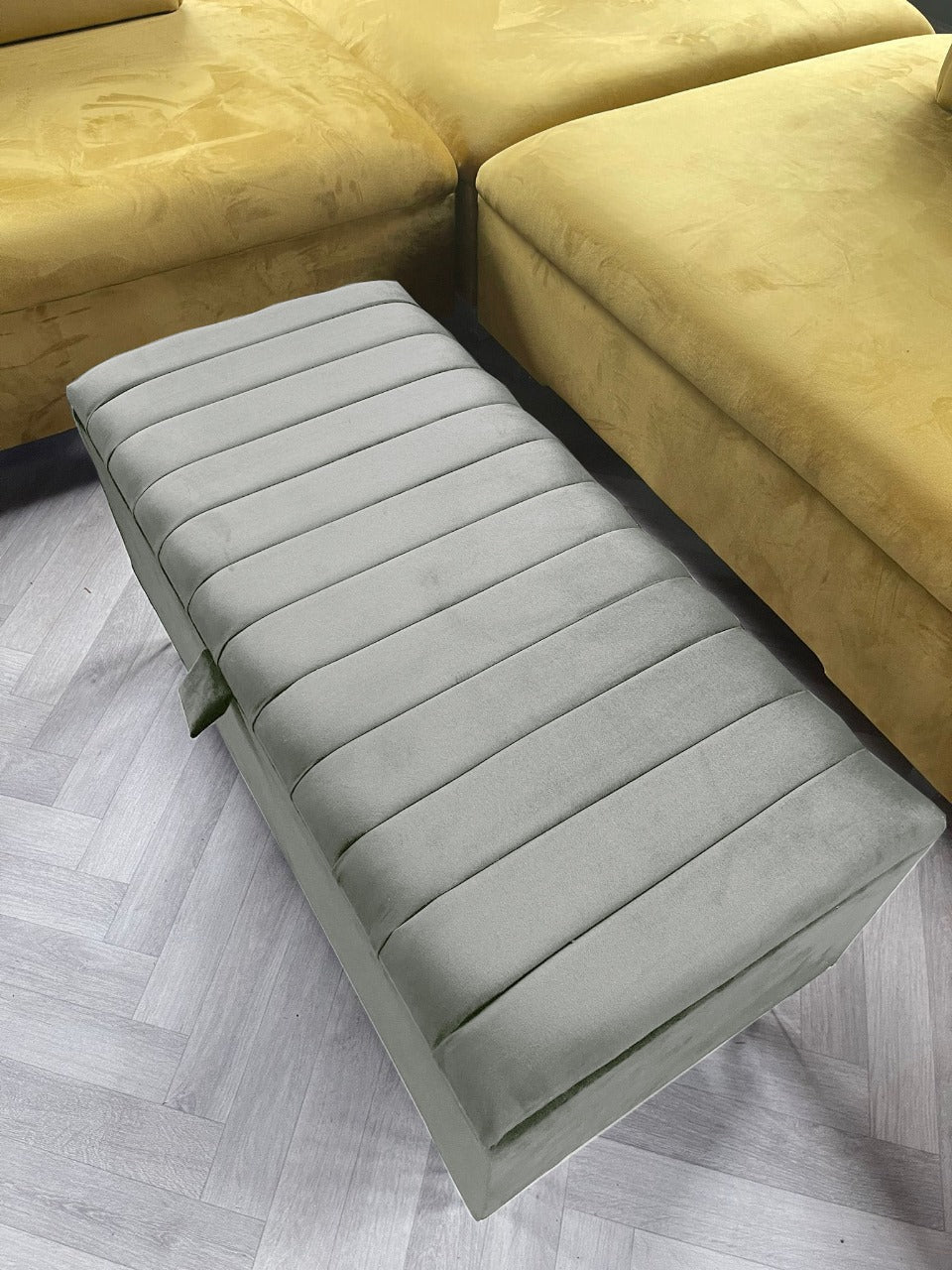 Rectangle line panel storage bench, Footstool coffee table