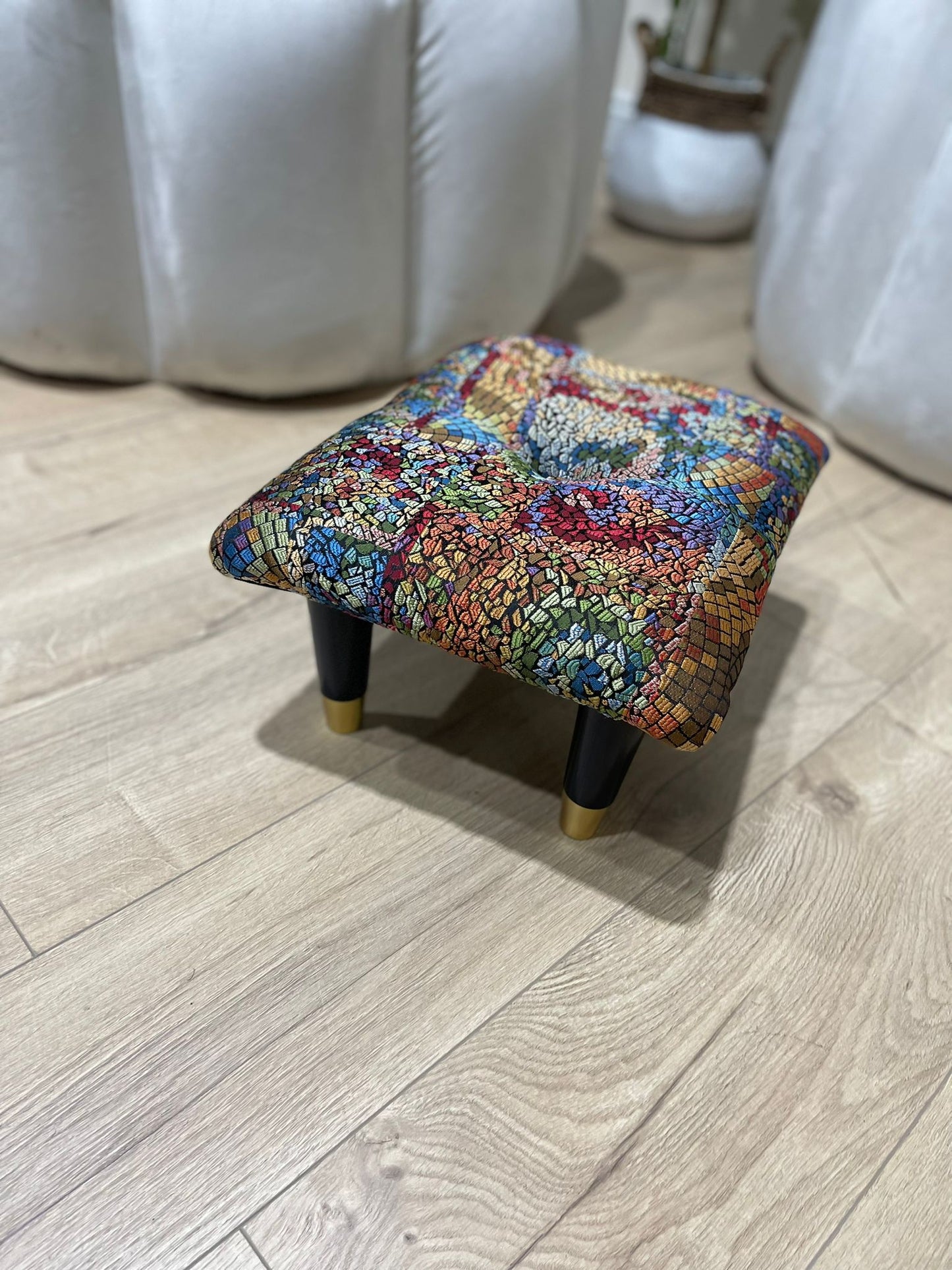 Small stained glass footrest pouffe