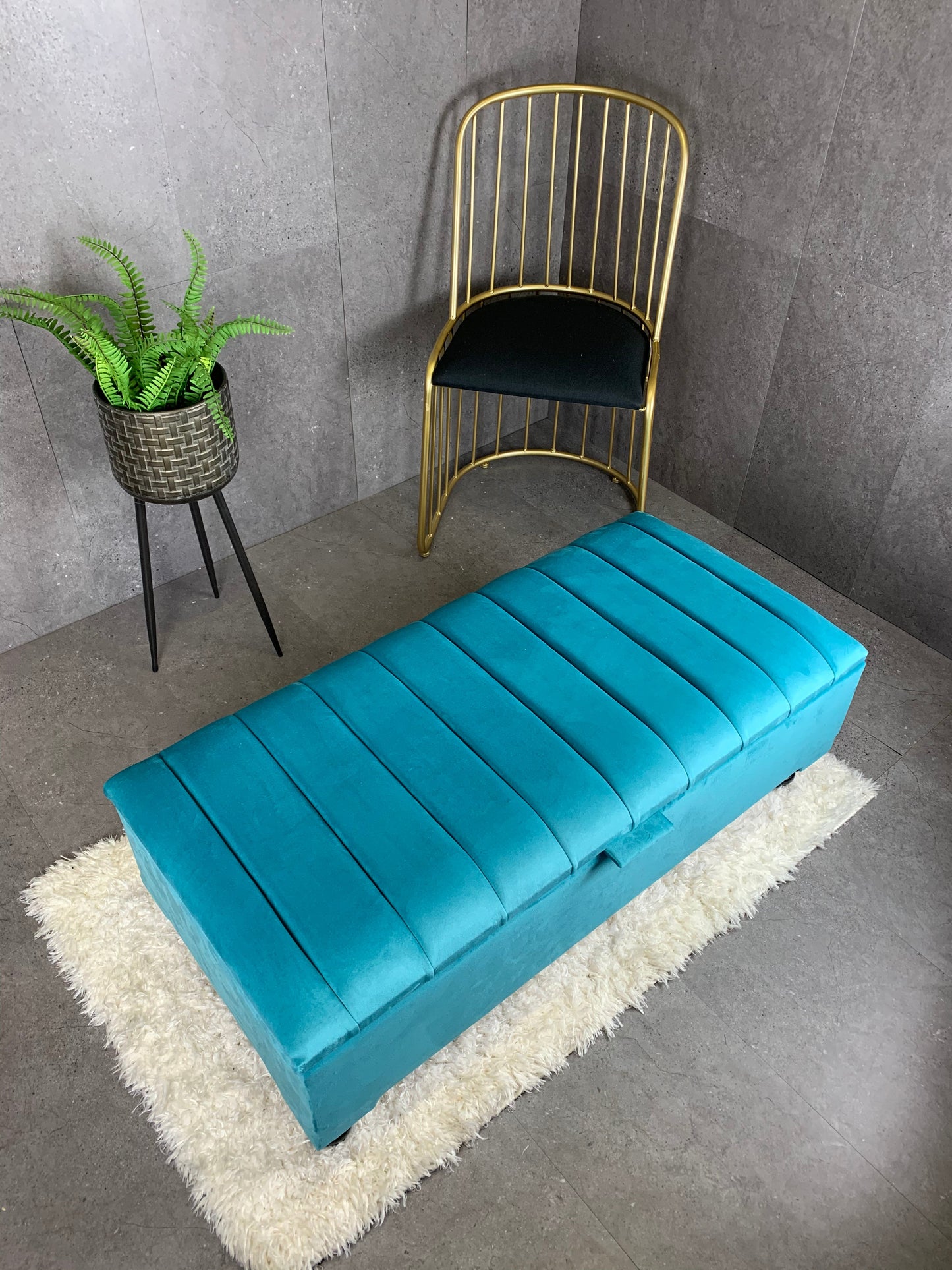 Rectangle line panel storage bench, Footstool coffee table