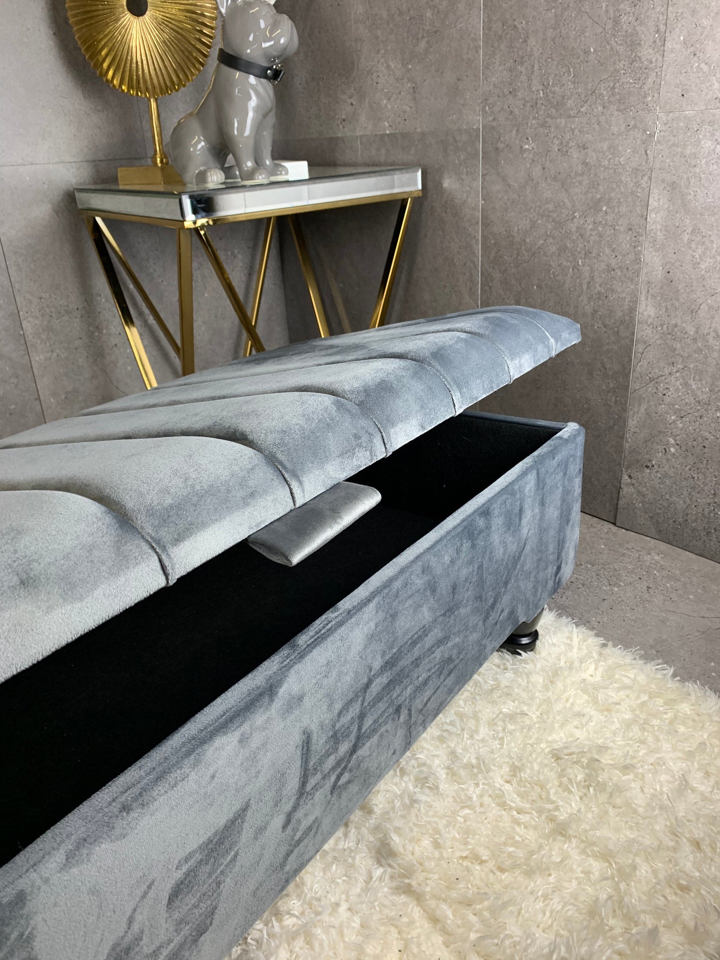 Rectangle line panel storage bench, Footstool coffee table