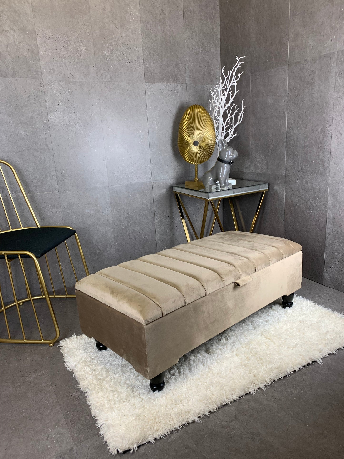 Rectangle line panel storage bench, Footstool coffee table