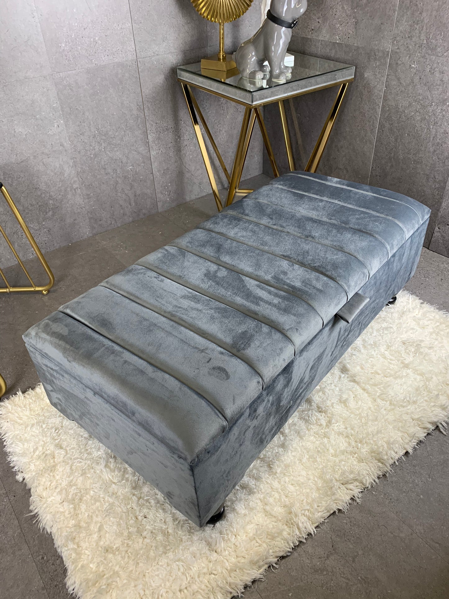 Rectangle line panel storage bench, Footstool coffee table