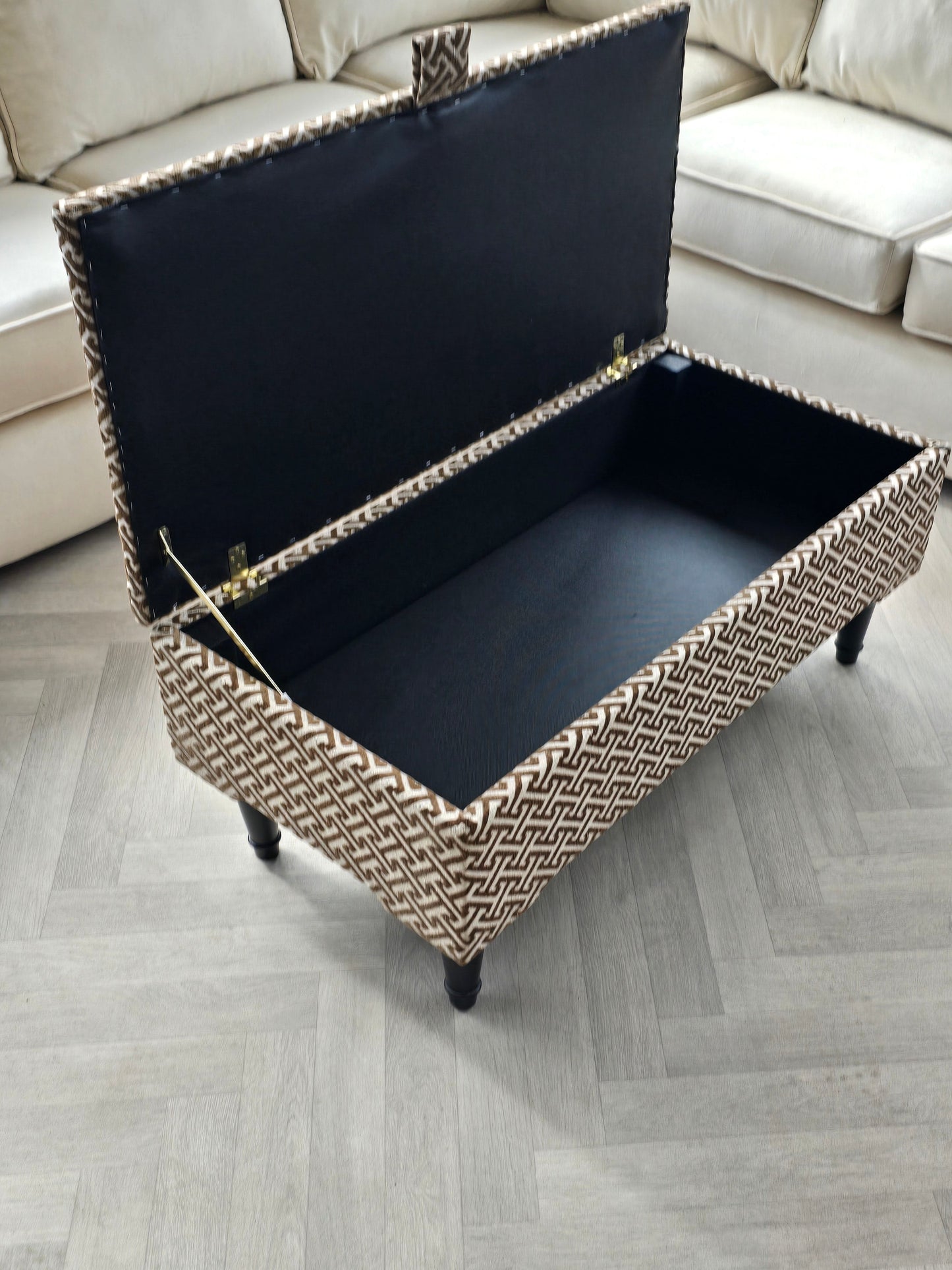 Bloc pattern geometry brown coffee table storage Footstool Pouffe