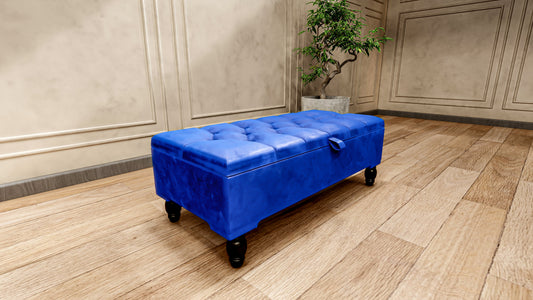 Blue Coffee Table Ottoman Storage Bench | Velvet Blue Chesterfield Footstool UK