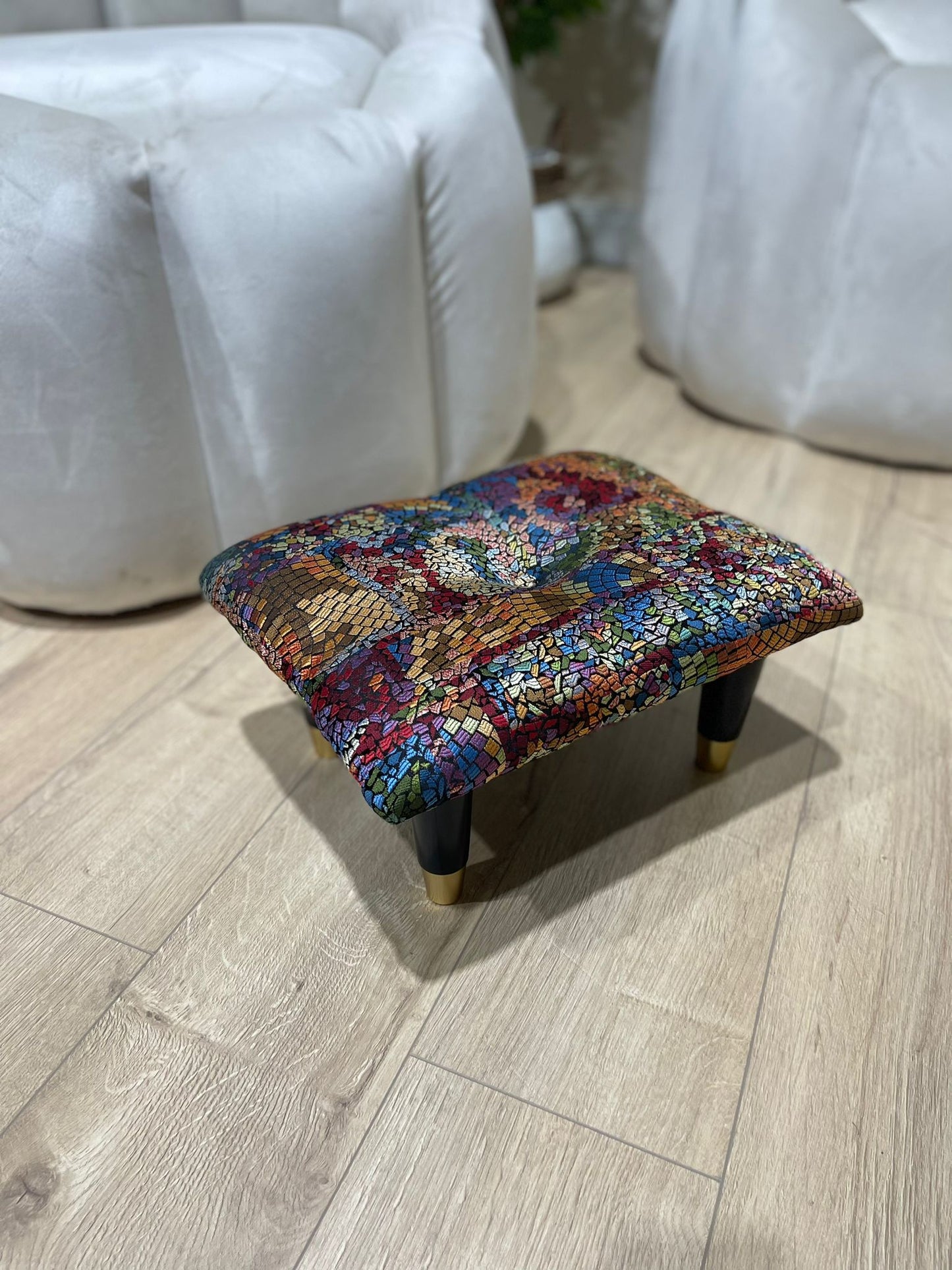Small stained glass footrest pouffe
