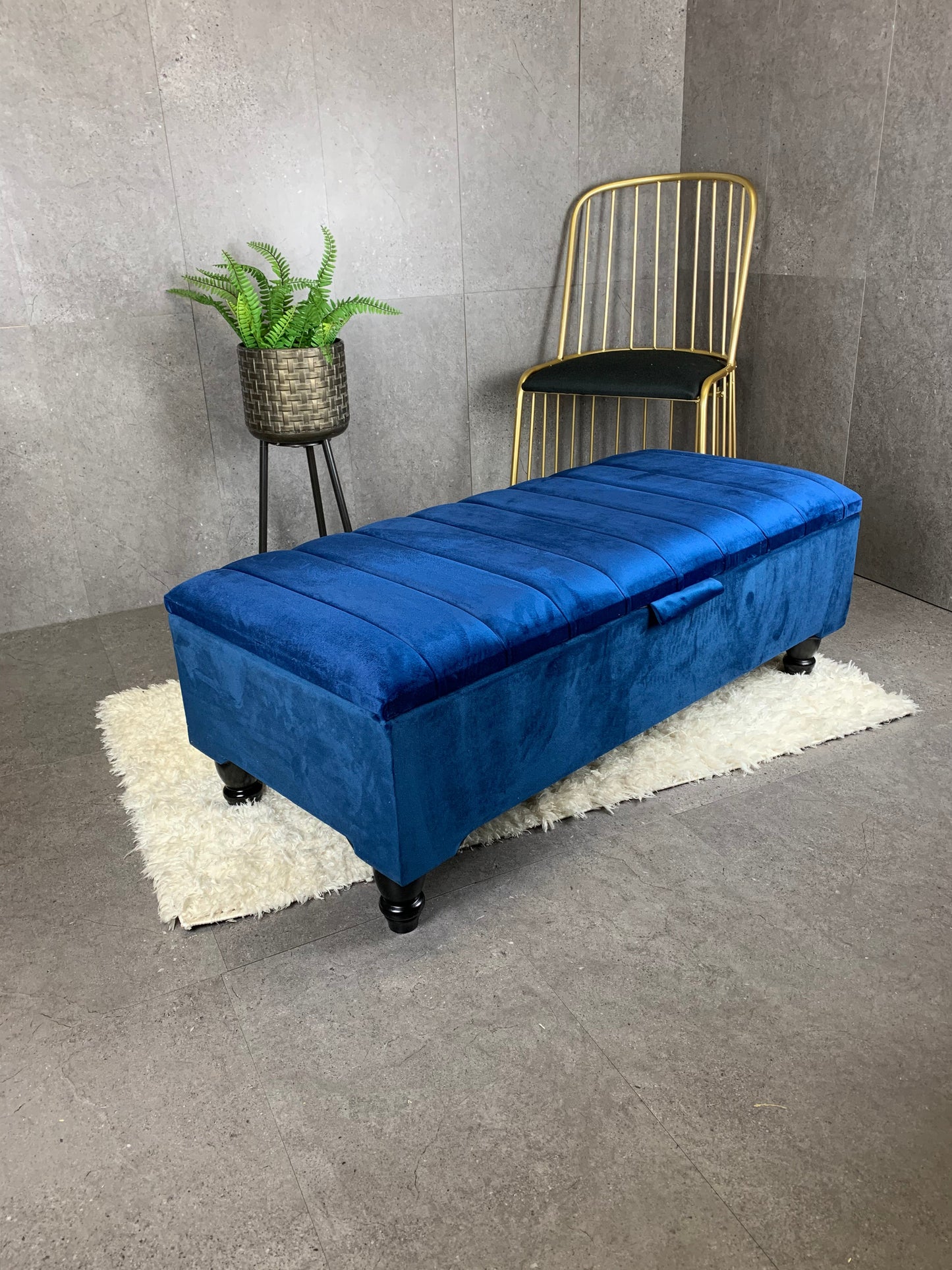 Rectangle line panel storage bench, Footstool coffee table