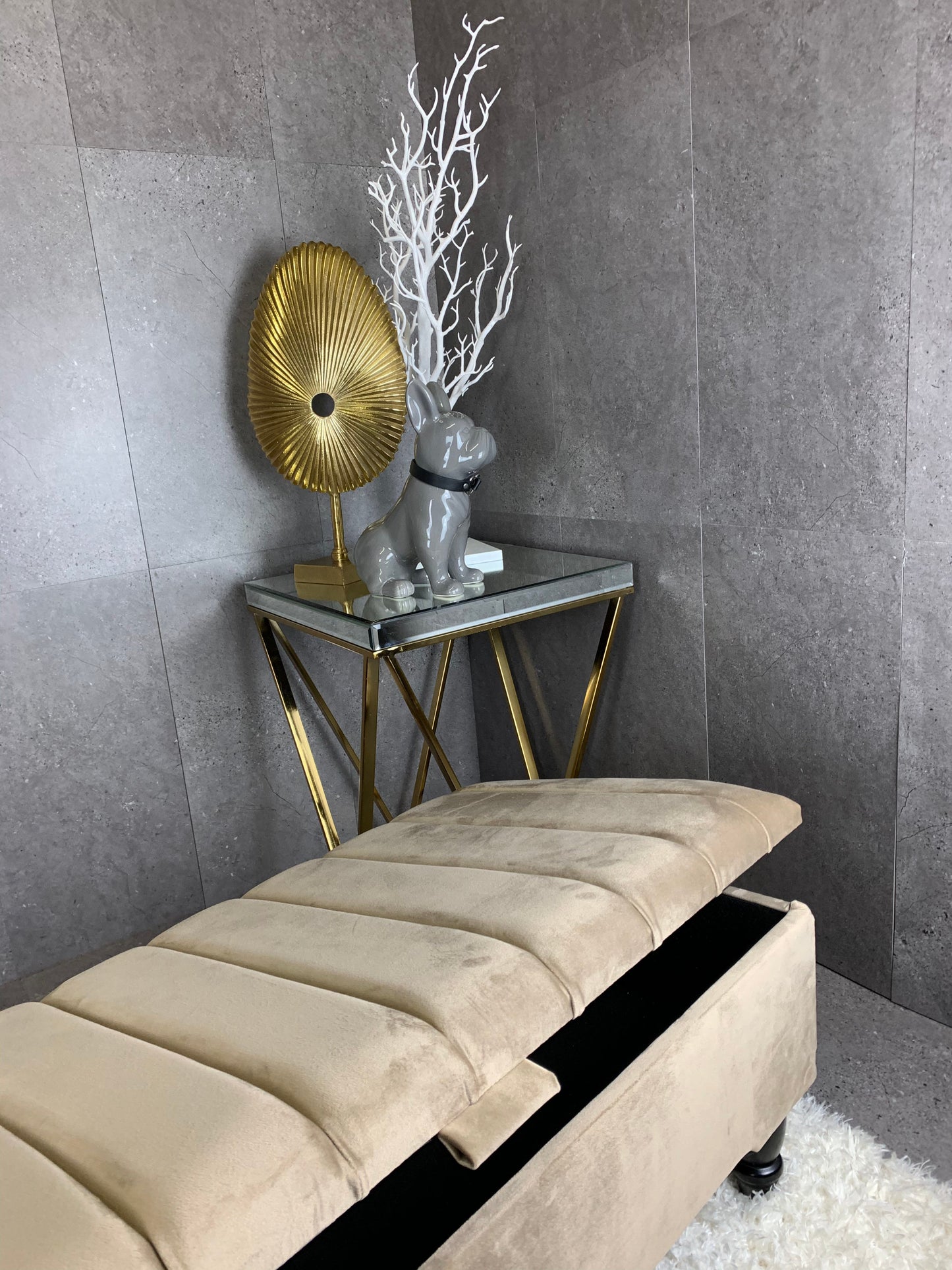 Rectangle line panel storage bench, Footstool coffee table