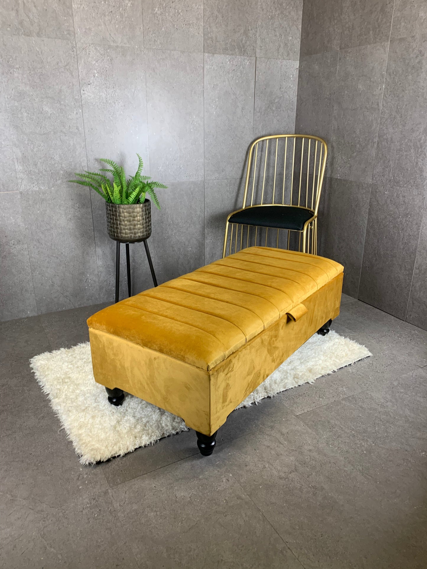 Rectangle line panel storage bench, Footstool coffee table