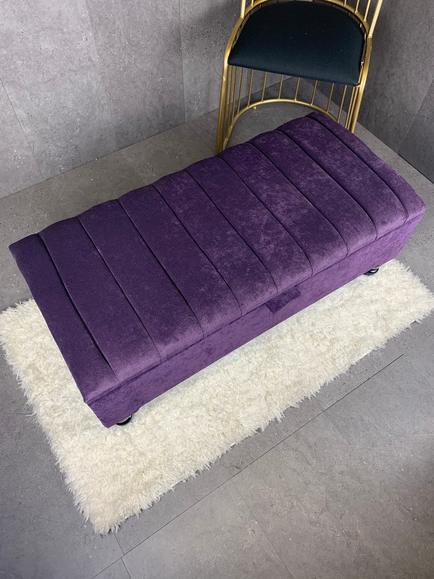 Rectangle line panel storage bench, Footstool coffee table