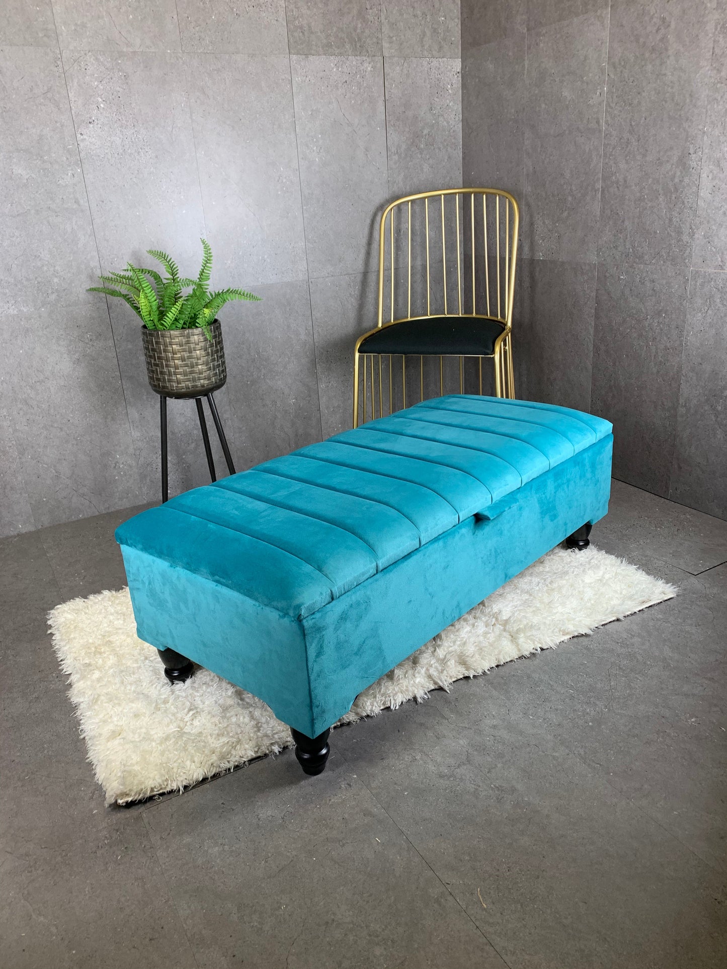 Rectangle line panel storage bench, Footstool coffee table