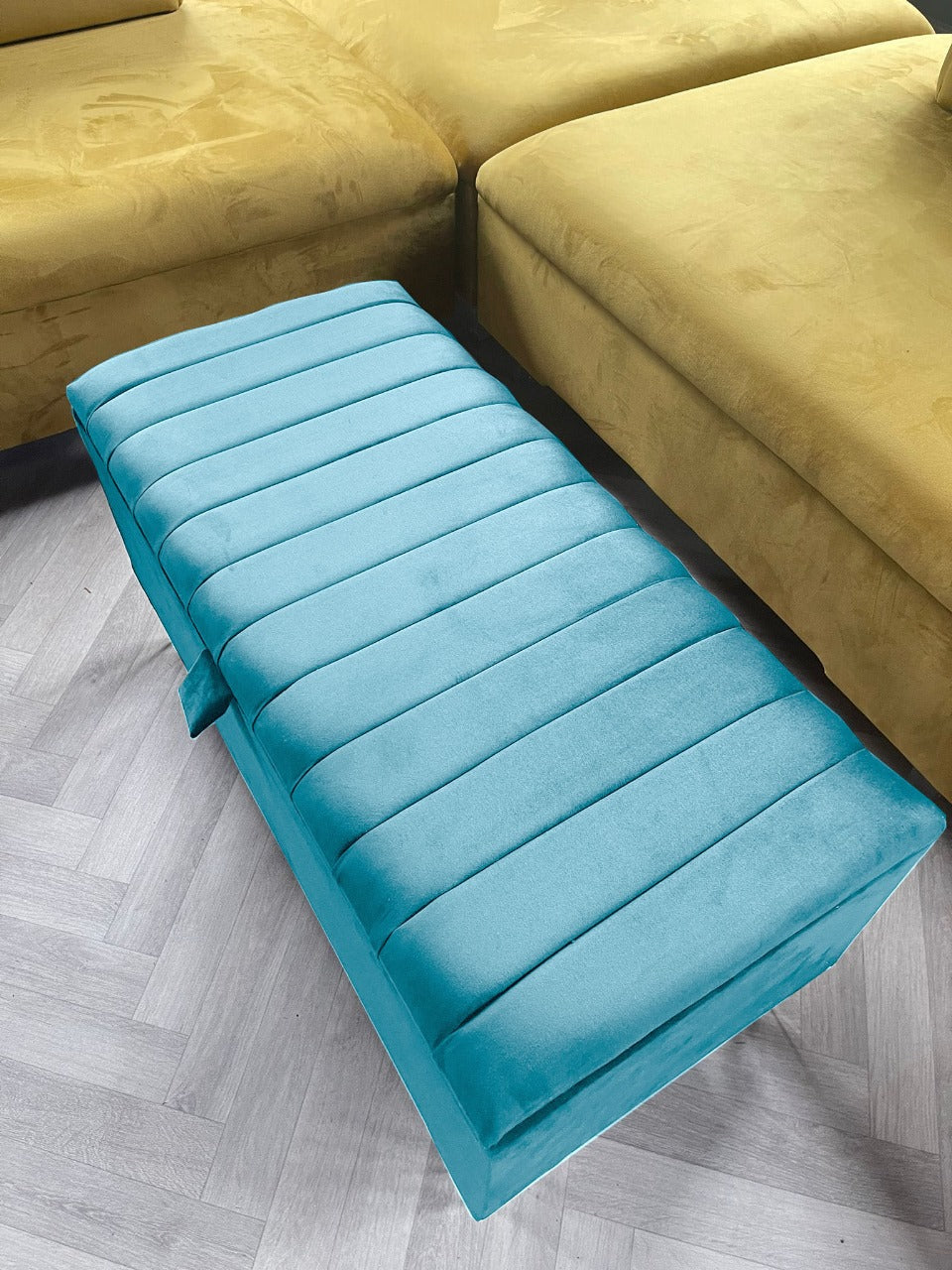 Rectangle line panel storage bench, Footstool coffee table