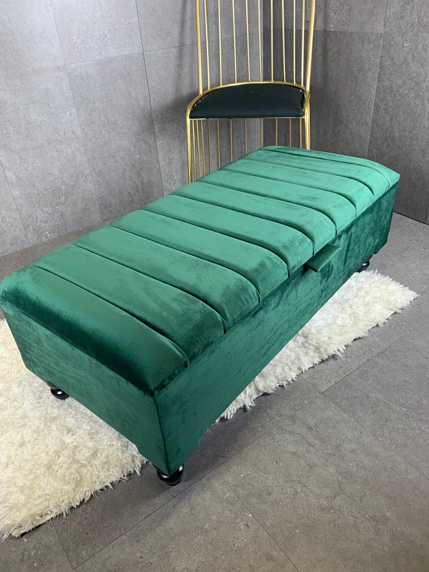 Rectangle line panel storage bench, Footstool coffee table