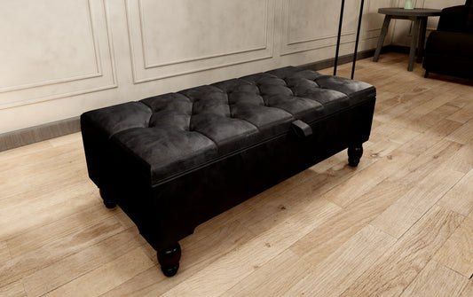 Black Ottoman Coffee Table Storage Bench | Black Bedroom Ottoman & Pouffe