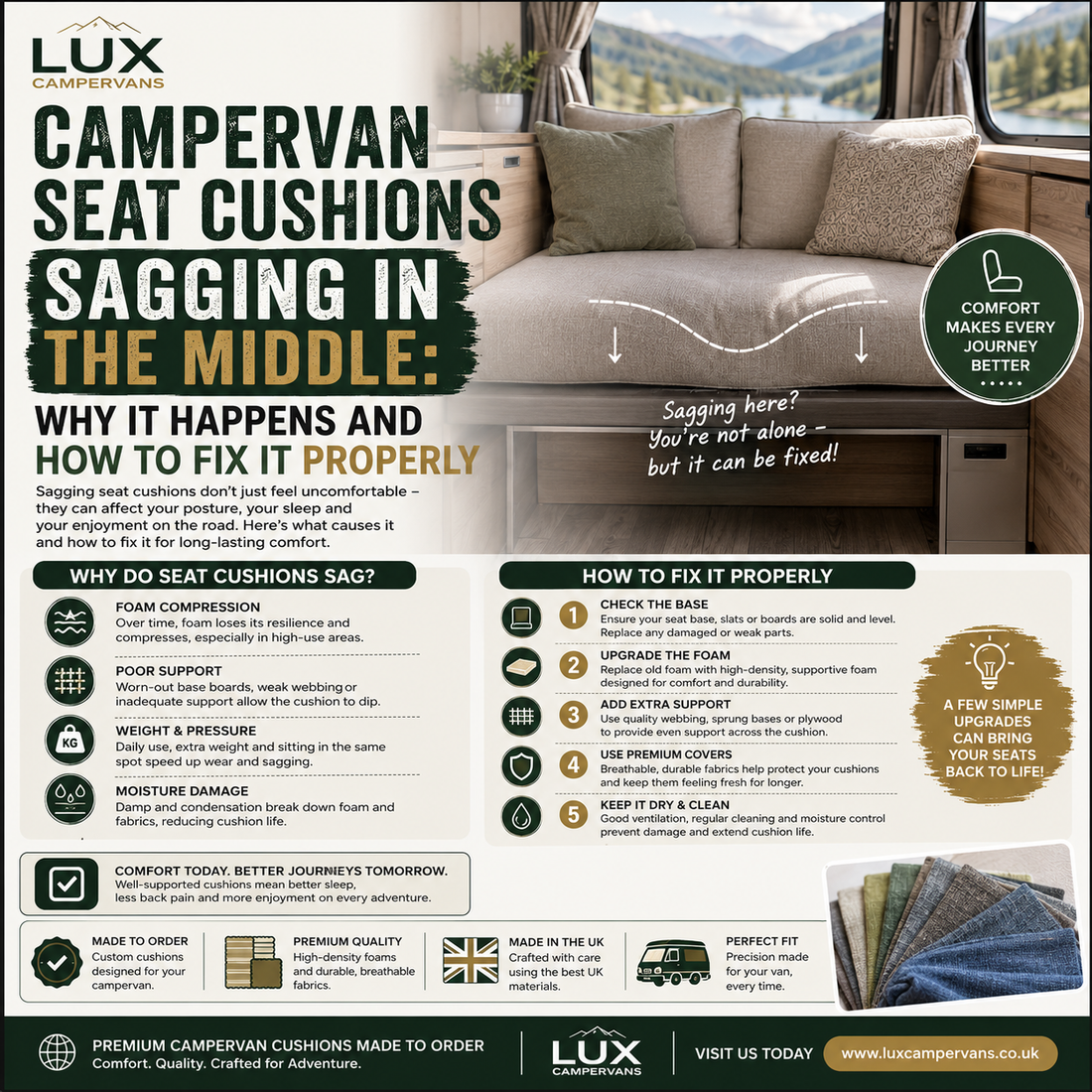 CAMPERVAN SEAT CUSHIONS SAGGING IN THE MIDDLE: WHY IT HAPPENS AND HOW TO FIX IT PROPERLY