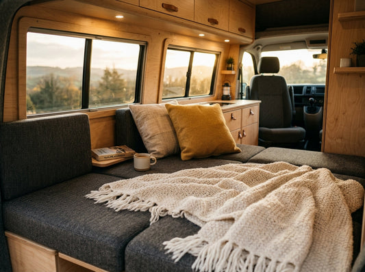 Luxury campervan rock and roll bed cushion thumbnail showing handcrafted upholstery and premium fabric finish