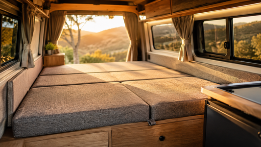 Campervan rock and roll bed cushions thumbnail showing a seamless edge to edge fit with no gap