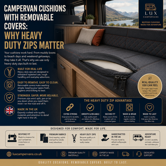 Campervan Cushions with Removable Covers: Why Heavy Duty Zips Matter