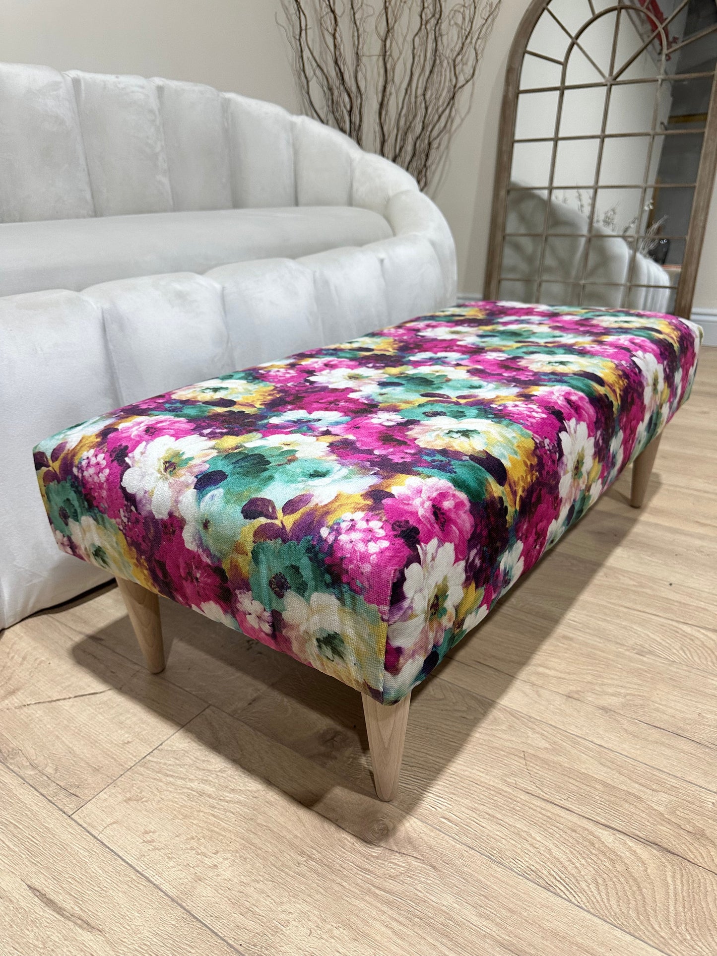 PREMIUM Belle floral printed Footstool window bay seat pouffe coffee table