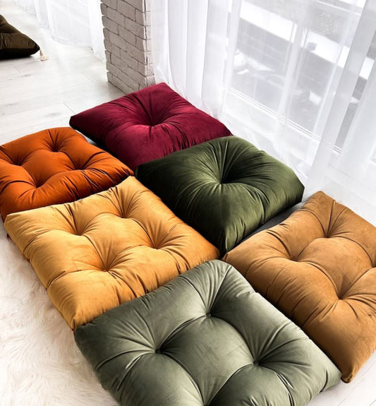Velvet floor cushion set in multiple colors