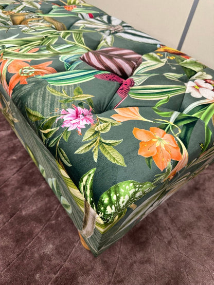 PREMIUM Green Floral Soft Vevet Footstool 