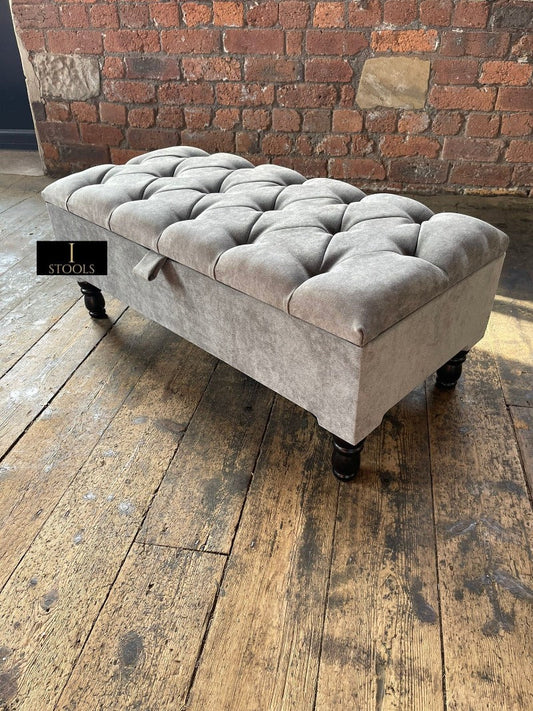 SIlver naples Ottoman Storage Bench, Silver Footstool Pouffe