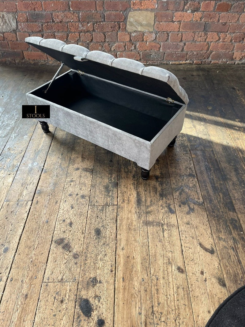SIlver naples Ottoman Storage Bench, Silver Footstool Pouffe